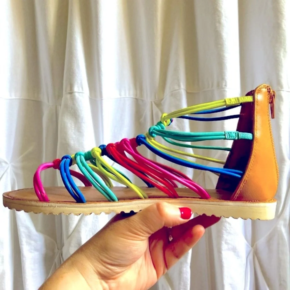 *3 for $20* Stevie’s rainbow gladiator-style sandals, women’s size 5. - Picture 2 of 14
